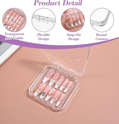 8Pcs Press On Nail Cases, Press On Nails Packaging Transparent Nails Storage Box for Manicurist & Enthusiasts, Includes 60Pcs Double Sided Adhesive Tape Organizing Lightweight