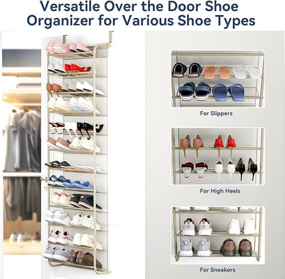 Whitmor 36 Pair Over The Door Shoe Organizer, 12 Tier Hanging Shoe Organizer, Heavy Duty Metal & Mesh Shoe Holder, Hanging Shoe Rack for Closet Organizer & Storage, 74" L x 21.7" W x 7.5" H, Oat