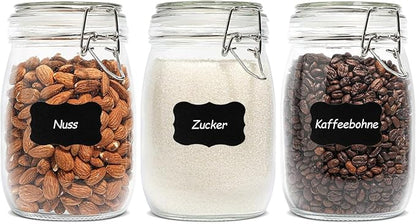 ComSaf 3-Pack 34oz Round Glass Apothecary Jars, Farmhouse Decor for Kitchen Counter Display, Airtight Cookie & Candy Jar for Coffee & Food Storage