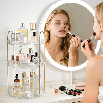 Anyoifax 360° Rotating Makeup Organizer 3 Tier Large Capacity Perfume Skincare Tray for Dresser Spinning Bathroom Counter Organizer for Vanity Lazy Susan Turntable Storage for Kitchen, Clear