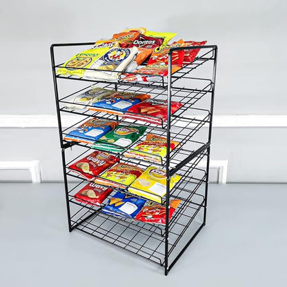 FixtureDisplays® Stackable Can Rack Organizer, Stackable Potato Chip Bag Storage Dispenser for Kitchen Cabinet or Pantry, Black 17.35" Wide x 12.8" Deep x 14" Tall 10145-2D