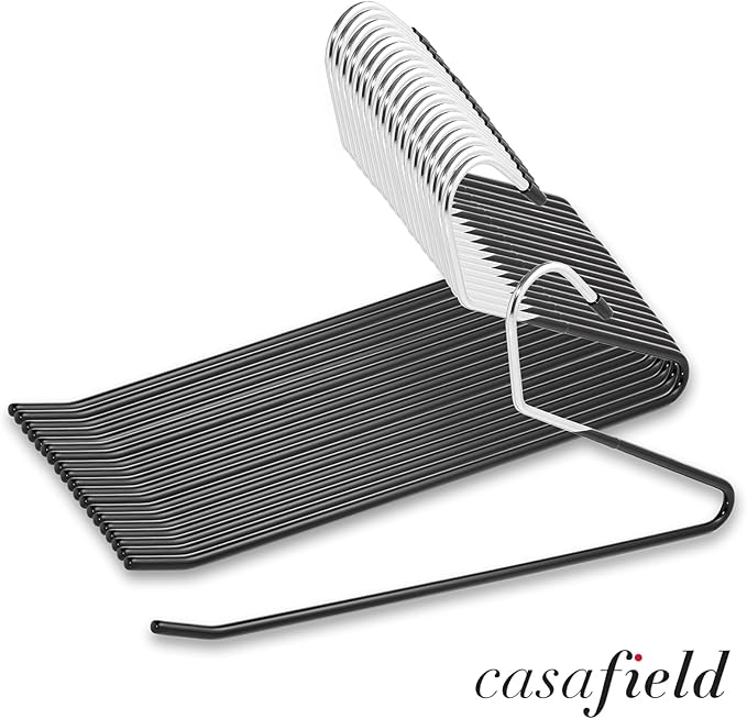Casafield - 20 Open-Ended Pants Hangers - Easy Slide - Slim, Space Saving Design with Non-Slip Rubber Coating for Trousers, Slacks, Jeans, Skirts