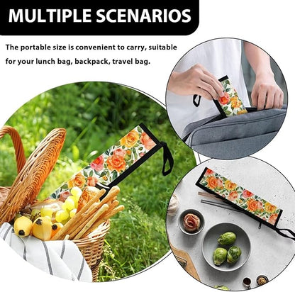 Portable Tableware Carrier Pouch Cutlery Bag Silverware Organizer Accessories for Travel Camp Party, Blooming Flower