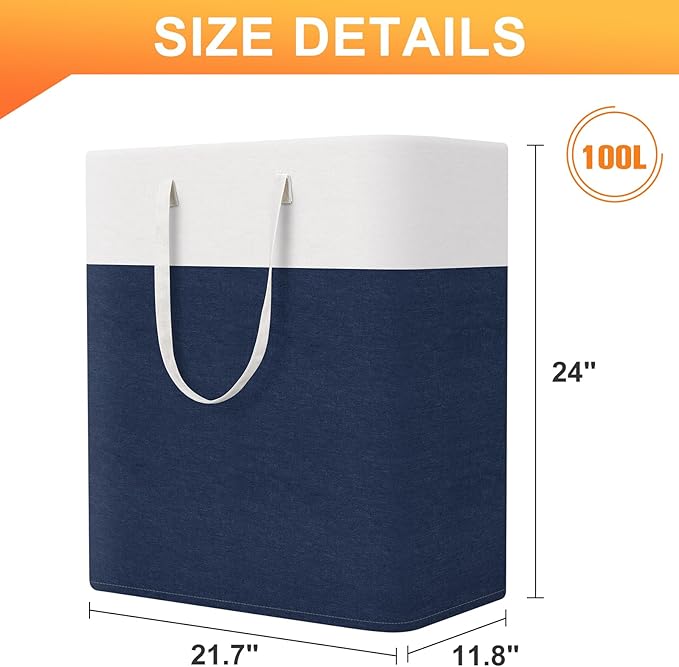 TasticTotes laundry basket 3-Pack, laundry hamper, Hamper with handles, collapsible laundry baskets, Waterproof dirty clothes hamper, Towel Storage for Home or Dorm, 100L-Blue