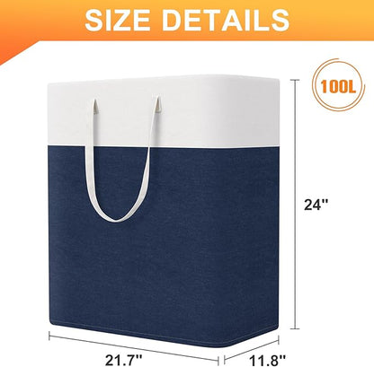 TasticTotes laundry basket 3-Pack, laundry hamper, Hamper with handles, collapsible laundry baskets, Waterproof dirty clothes hamper, Towel Storage for Home or Dorm, 100L-Blue