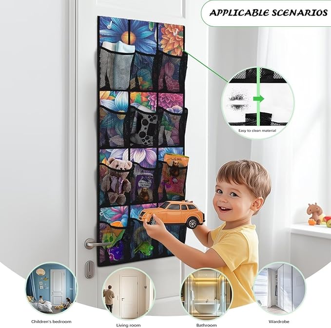 Bohemian Over Door Pet Supply Organizer - 12 Pockets for Treats, Toys, Leashes - Odor-Resistant & Washable