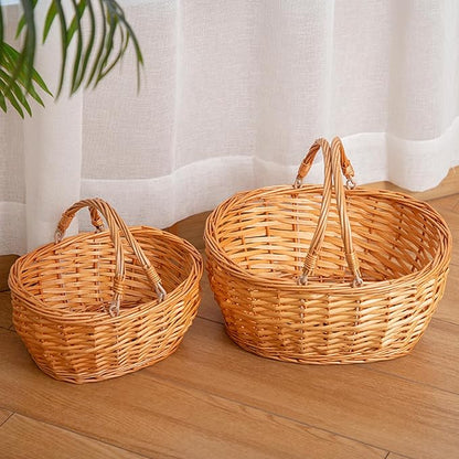 Wicker Picnic Basket with Handle, Kingwillow, (Small Orange-red)