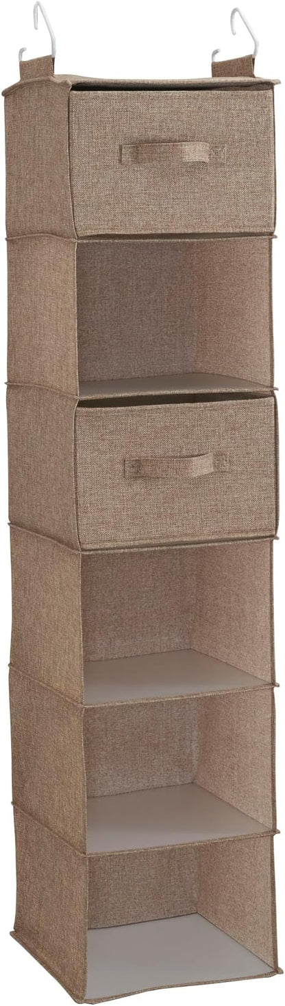 Household Essentials 6 Shelf Hanging Closet Organizer, Hanging Closet Shelf, Fabric Poly Linen and PEVA Shelving, Beige
