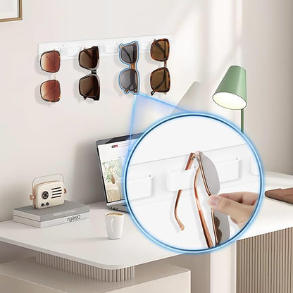 Sunglasses Organizer Wall Mounted Acrylic Sunglass Holder for Multiple Glasses,2 Pack Hanging Sunglasses Storage with 7 Slots- (White)