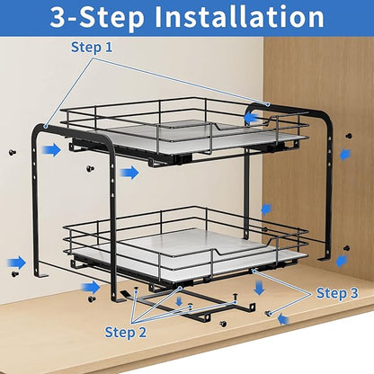 BOIVSHI 2-Tier Spice Rack Organizer, Pull Out Spice Rack for Cabinet, Height Adjustable Heavy Duty Metal Basket for Inside Cabinet & Pantry (11.5''Wx10.5''Dx9.5''H)