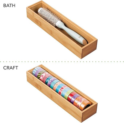 mDesign Drawer Organiser – Rectangular Bamboo Kitchen Drawer Divider – Stackable Drawer Separator for Cutlery and Kitchen Utensils – Set of 4 – Natural