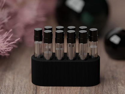 Perfume Sample Organizer for Bathroom or Vanity – Ideal Makeup and Skincare Storage, Desk and Bathroom Counter Organizer, Gift for Her ((BLACK) Fits 2mL Perfume Samples (Standard Size))