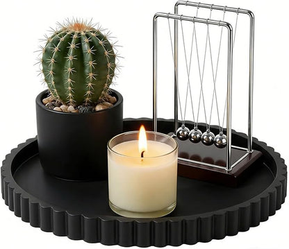 Silicone Bathroom Tray, Round Vanity Tray, 9-inch, Black, Storage Decorative Vanity Coffee Table Decor for Perfume