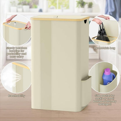 BlissTotes Laundry Basket with Lid, 100L Clothes Laundry Hamper with Handles and Removable Laundry Bag, Breathable Design Hamper with Lid for Bedroom, Bathroom, Dorm, Laundry Room - Beige