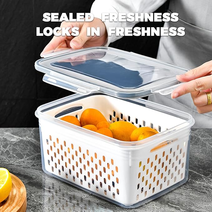 3PCS Fruit Containers for Fridge with Removable Filter, Berry Airtight Produce Storage Containers to Keep Fruit and Vegetables Fresh, BPA-Free Dishwasher Safe Food Containers (Transparent)