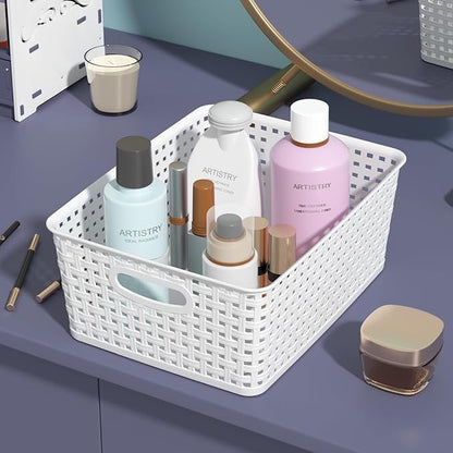 Plastic Storage Baskets, plastic weave basket, 4 Packs
