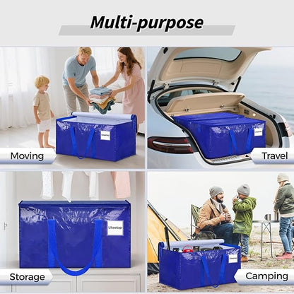 16 Pack Extra Large Heavy Duty Moving Bags, Blue Storage Bins with Lids, Reinforced Handles & Heavy-Duty Zippers Moving Boxes Storage Bags Totes for Clothes Packing, Dorms, College Supplies, Blue