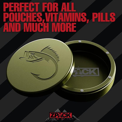 ZPACK Zyn Metal Can | Metal Pouch Can | Bass | Premium Aircraft-Grade Aluminum Container with Magnetic Closure | Slim EDC Pocket Tin | Carved Engraved Design | (Forest Green)