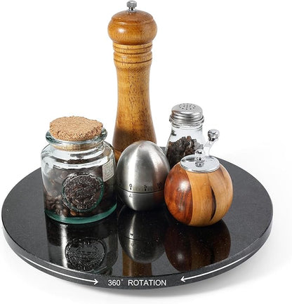 Marble Lazy Susan, 12 in Lazy Susan Turntable Organizer for Cabinet Pantry Kitchen Countertop Fridge Bathroom Makeup Vanity Countertop - Zimbabwe Black