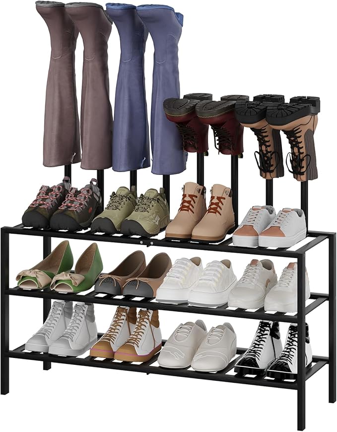 Boot Rack for Tall Boots Organizer,3-Tier Multiuse Shoe Rack and Boot Storage Rack,for Tall Boots,Sneakers,High-Heel (Black, 3-Tier-Long)