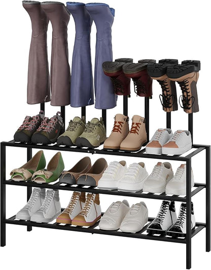 Boot Rack for Tall Boots Organizer,3-Tier Multiuse Shoe Rack and Boot Storage Rack,for Tall Boots,Sneakers,High-Heel (Black, 3-Tier-Long)