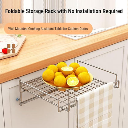 BRRNOO Cabinet Door Organizer Foldable Shelf Extender Countertop Extension Table Kitchen Countertop Extender Kitchen Workstation Extension Counter Space Shelf Stainless Steel No Drill (Original Color)