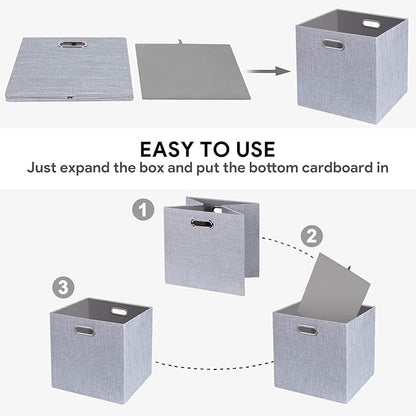 Posprica 11 Inch Cube Storage Bins for Organization, Fabric Storage Cubes Closet Storage Bins for Cube Organizer, Thick and Heavy Duty Storage Baskets for Shelves, 4pcs, Sliver Grey