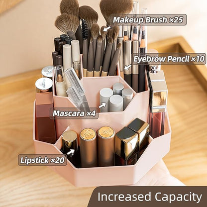 360° Rotating Pink Makeup Brush Holder Organizer with 9 Slots, Makeup Organizers Countertop, Makeup organization and Skincare Storage for Vanity, Desktop, Bathroom (PINK)