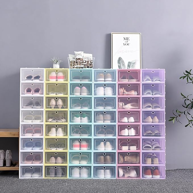 Thickened Shoe Storage Box with Flip Lid, White 33x23x13cm, 6pcs Moisture-proof and Dustproof Shoe Organizer for Closet and Home Storage