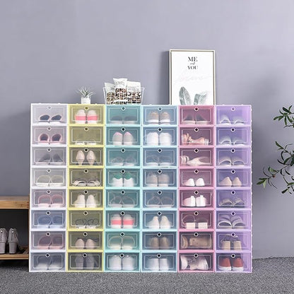 BESTonZON 6pcs Thickened White Shoe Storage Boxes with Flip Lids, Moisture and Dust Resistant Shoe Containers 33x23x13cm for Closet Organization and Sneaker Storage