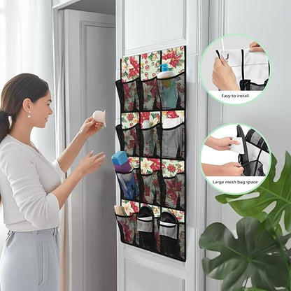 Christmas Flower Door Hanging Shoe Organizer for Merry Christmas Home Decor Over The Door Shoe Organizer for Dorm Room Essentials