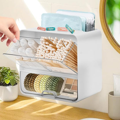 Wall Mounted Pad and Tampon Holder, Feminine Product Organizer With Drawer and Lid Wall Mounted Qtip Holder, Cotton Pad Holder for Cotton Swab, Makeup Pads, Hair Clips