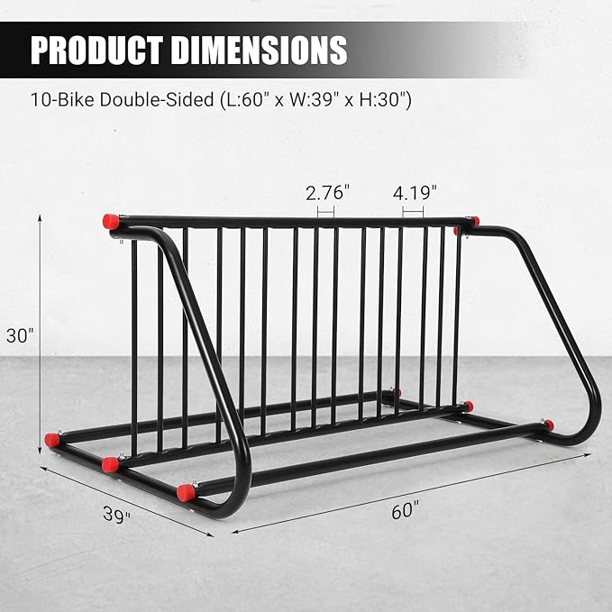 Commercial Grid Bike Rack for 10 Bikes - Heavy Duty Metal Bike Stand Floor, 51.8 LBS Q235 Steel Outdoor Bicycle Parking Rack for Garage, Retail, School, Backyard, Bike Shop (Double Side)