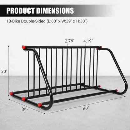 Commercial Grid Bike Rack for 10 Bikes - Heavy Duty Metal Bike Stand Floor, 51.8 LBS Q235 Steel Outdoor Bicycle Parking Rack for Garage, Retail, School, Backyard, Bike Shop (Double Side)
