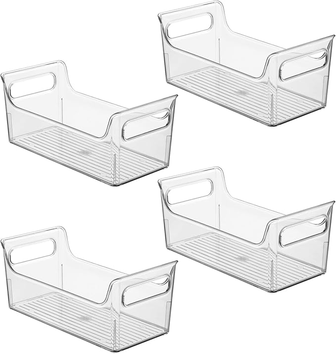 iDesign Condiment Organizer for Fridge - Plastic Fridge Organizer Bins with Handles, Set of 4, Clear