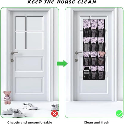 Cat Paw Print Over the Door Shoe Organizer 12 Large Pockets Hanging Closet Organizer Foldable Hanging Shoe Rack for Door Sock Organizer