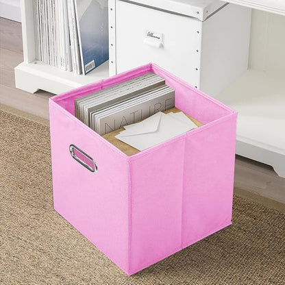 ShellKingdom Storage Bins, Foldable Fabric Storage Cubes And Cloth Storage Organizer Drawer with Metal Handle For Closet And Toys Storage, 11 X 10.5 X 10.5 INCH, 2 Pack (Pink)