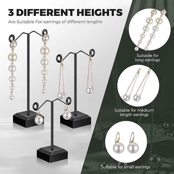 Macarrie 18 Pcs Metal Earring Holder T Bar Earring Display Stand Organizer Countertop Hanger Hanging Jewelry Towers with Acrylic Base(Black)