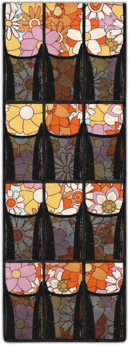 Hippie Flowers Over the Door Hanging Organizer for Closet - Large Storage Bags with Metal Hooks, Space Saving Home Organization