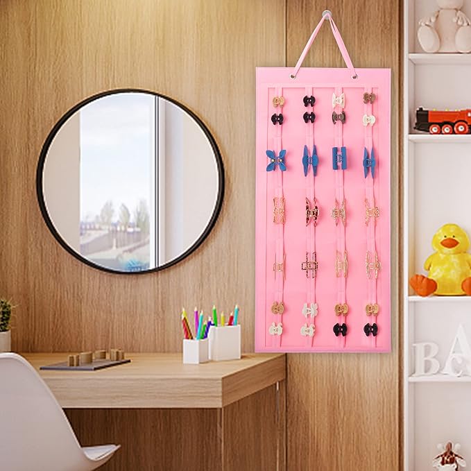 SMUK Hanging Hair Claw Clip Holder Organizer for Women Girls, Large Claw Clip Storage for Wall, Door, Pink Hair Accessories Organizer Display