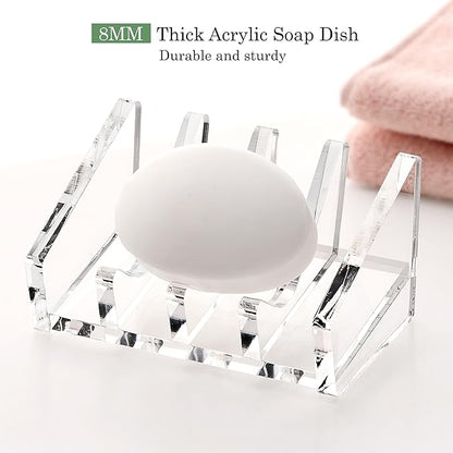 Acrylic Bar Soap Holder, 8MM Thick Clear Anti-Slip Self Draining Soap Dish for Shower, Bathroom, Kitchen, Bath Tub, Countertop, Easy Clean