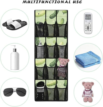 Cucumber Over the Door Shoe Organizer,Shoe Organizer Door Hanger,Space Saver Shoes Hanger Storage Organizer Bag with 12 Mesh Large Pockets