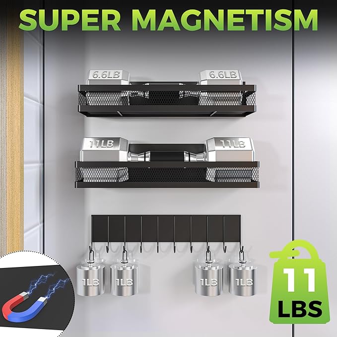 5 Pack Strong Magnetic Spice Rack for Refrigerator on Oven, Movable Kitchen Organizers and Storage for Spices Shelf, Wall Mounted Spice Rack Metal Fridge Shelf for Kitchen in Black