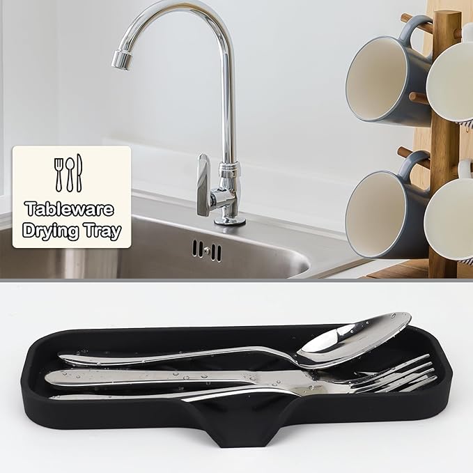 Silicone Bathroom Soap Dishes, Sponge Holder for Kitchen Sink, Shower Soap Holder with Drain, Soap Dispenser Tray, Soap Dish for Bottle, Cup, Sink or Counter Organizer - Black 9" x 3.15"