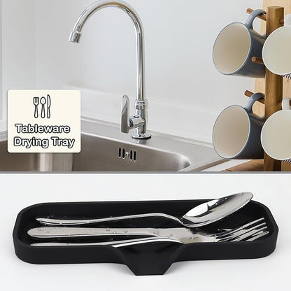 Silicone Bathroom Soap Dishes, Sponge Holder for Kitchen Sink, Shower Soap Holder with Drain, Soap Dispenser Tray, Soap Dish for Bottle, Cup, Sink or Counter Organizer - Black 9" x 3.15"