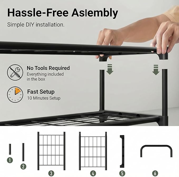 3-Tler Shoe Rack Organlzer, Rustproof lron, Spaclous Shoe Storage Shelf for Closet or Entryway, Fits Sneakers & Slippers, Black