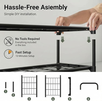3-Tler Shoe Rack Organlzer, Rustproof lron, Spaclous Shoe Storage Shelf for Closet or Entryway, Fits Sneakers & Slippers, Black