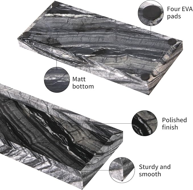 Marble Bathroom Vanity Tray, Natural Luxury Vanity Home Kitchen Bathroom Table Tray, Stone Decorative Countertop Dresser Trays for Key Coffee Perfume Jewelry Makeup (Wood Grain, 12"x 5" x1.2")