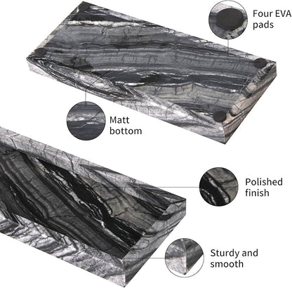 Marble Bathroom Vanity Tray, Natural Luxury Vanity Home Kitchen Bathroom Table Tray, Stone Decorative Countertop Dresser Trays for Key Coffee Perfume Jewelry Makeup (Wood Grain, 12"x 5" x1.2")