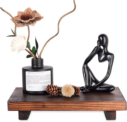 Bathroom Counter Organizer Wood Pedestal Stand Farmhouse Decorative Tray Soap Holder for Kitchen Decor, 9" x 6" - Dark Brown